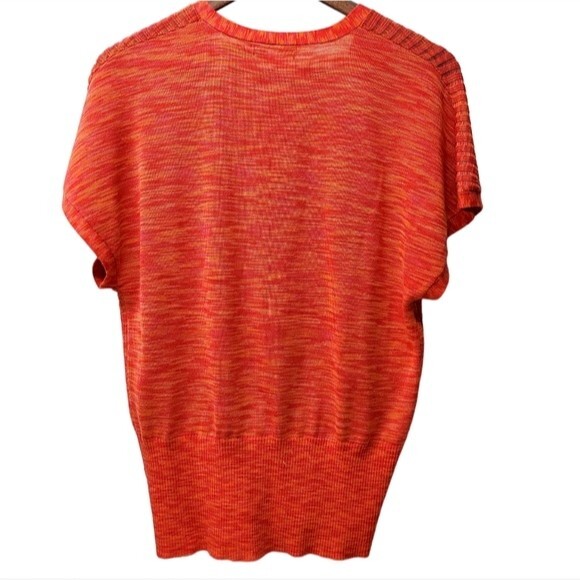 THE LIMITED Orange Marbled V-Neck Banded Bottom Top Blouse in Size M - Picture 2 of 6
